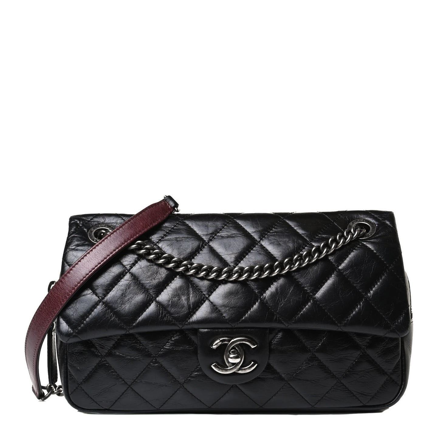Glazed Calfskin Medium Duo Color Flap Black