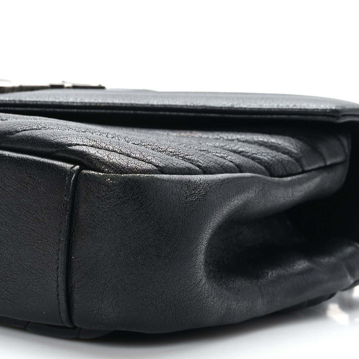 Sheepskin Matelasse Chevron Monogram Medium College Bag Black