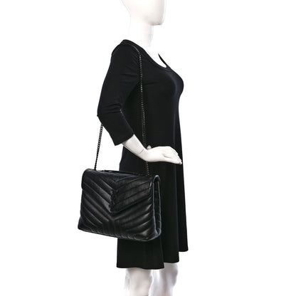 Saint Laurent Calfskin Y Quilted Monogram Monochrome Medium Loulou Chain Satchel Black 2 of 9