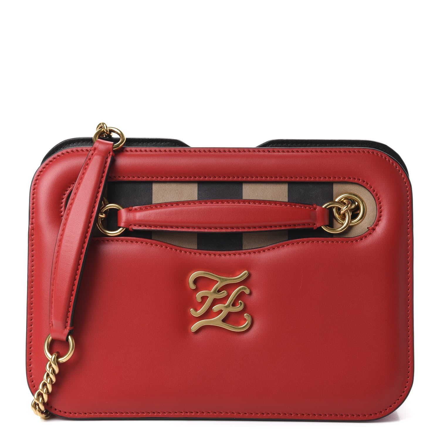 Fendi Vitello King Nubuck Pequin Karligraphy Pocket Shoulder Bag Rosso Cardinale Tobacco Moro 1 of 9