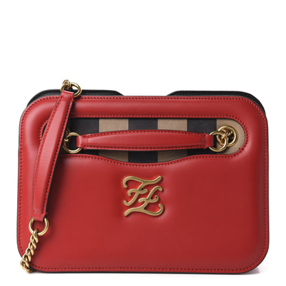 Fendi Vitello King Nubuck Pequin Karligraphy Pocket Shoulder Bag Rosso Cardinale Tobacco Moro 1 of 9