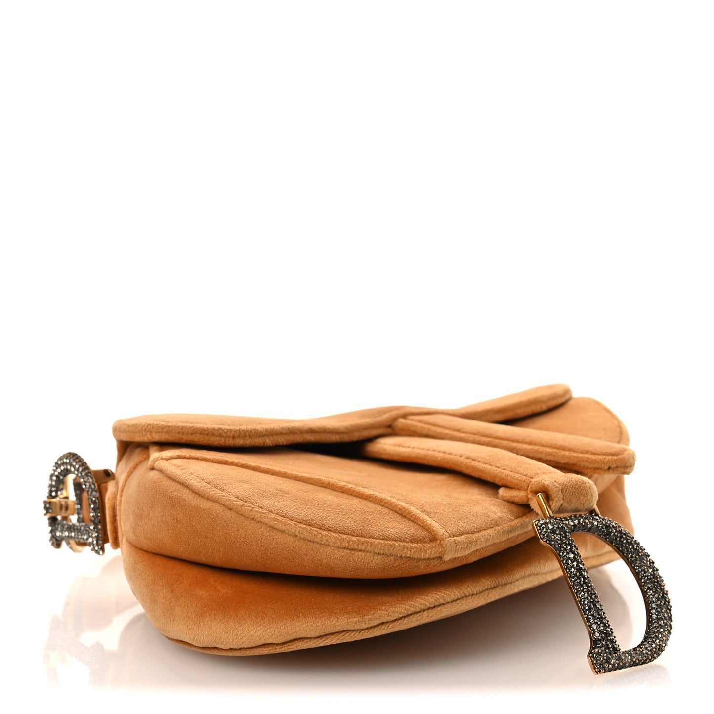 Velvet Crystal Mini Saddle Bag Camello