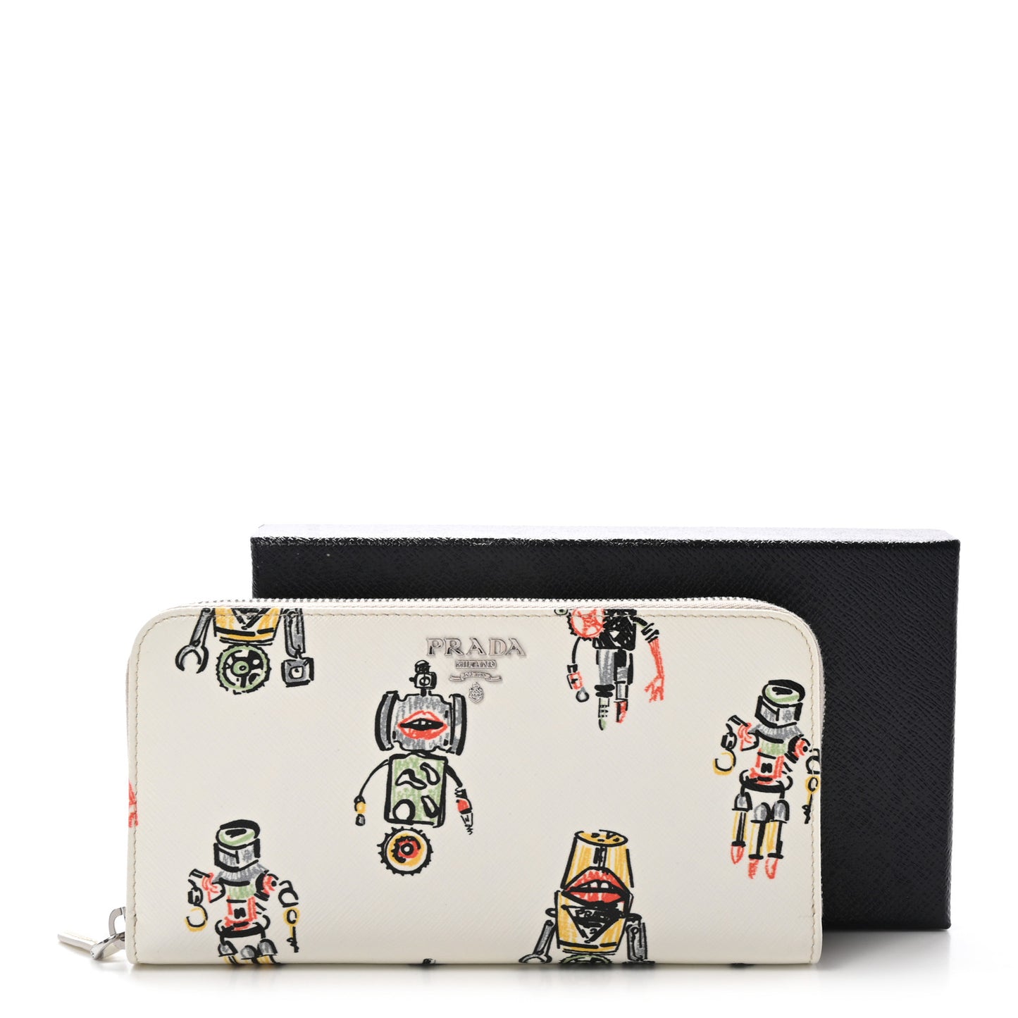 Saffiano Robot Zip Wallet White