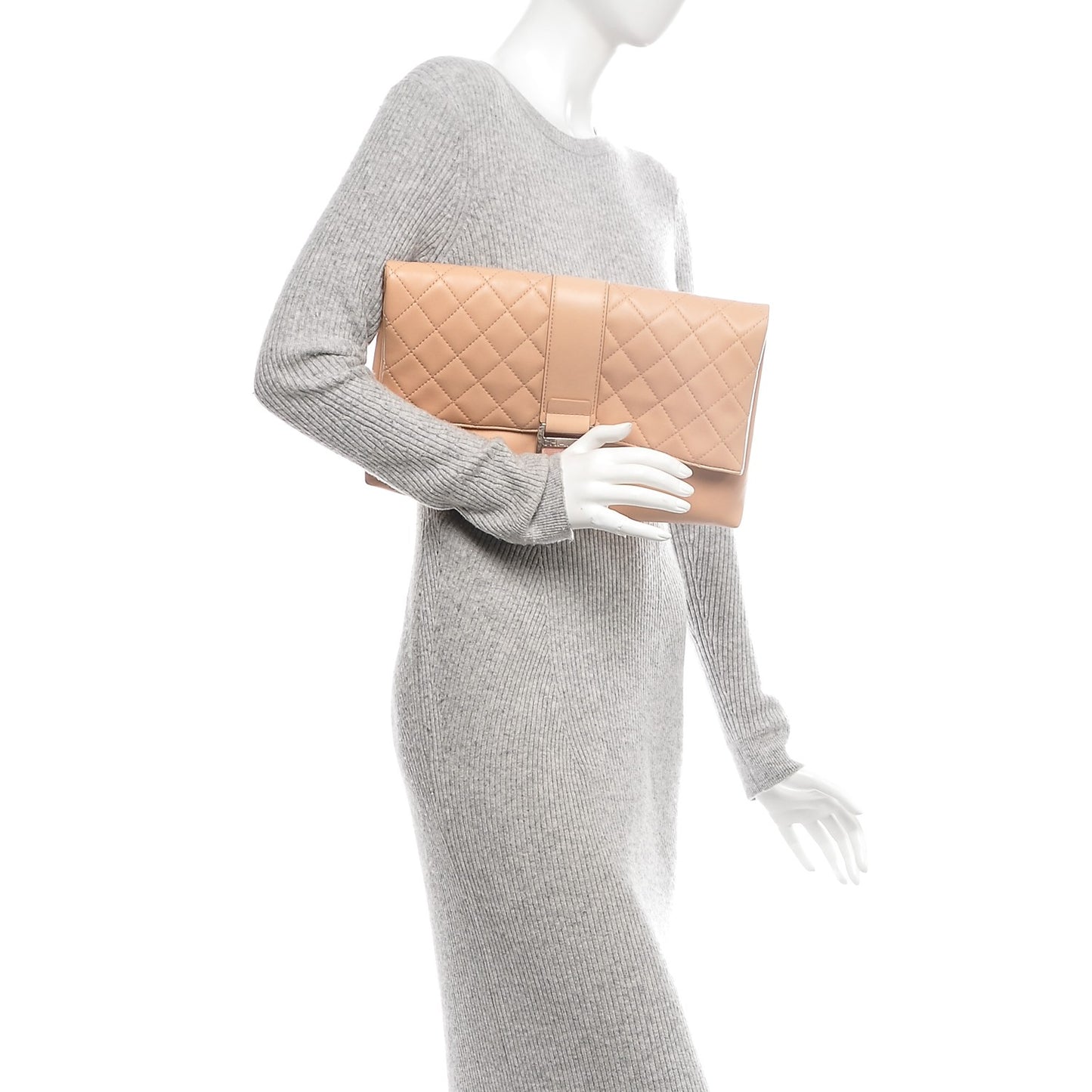 Lambskin Quilted Grip Clutch Nude