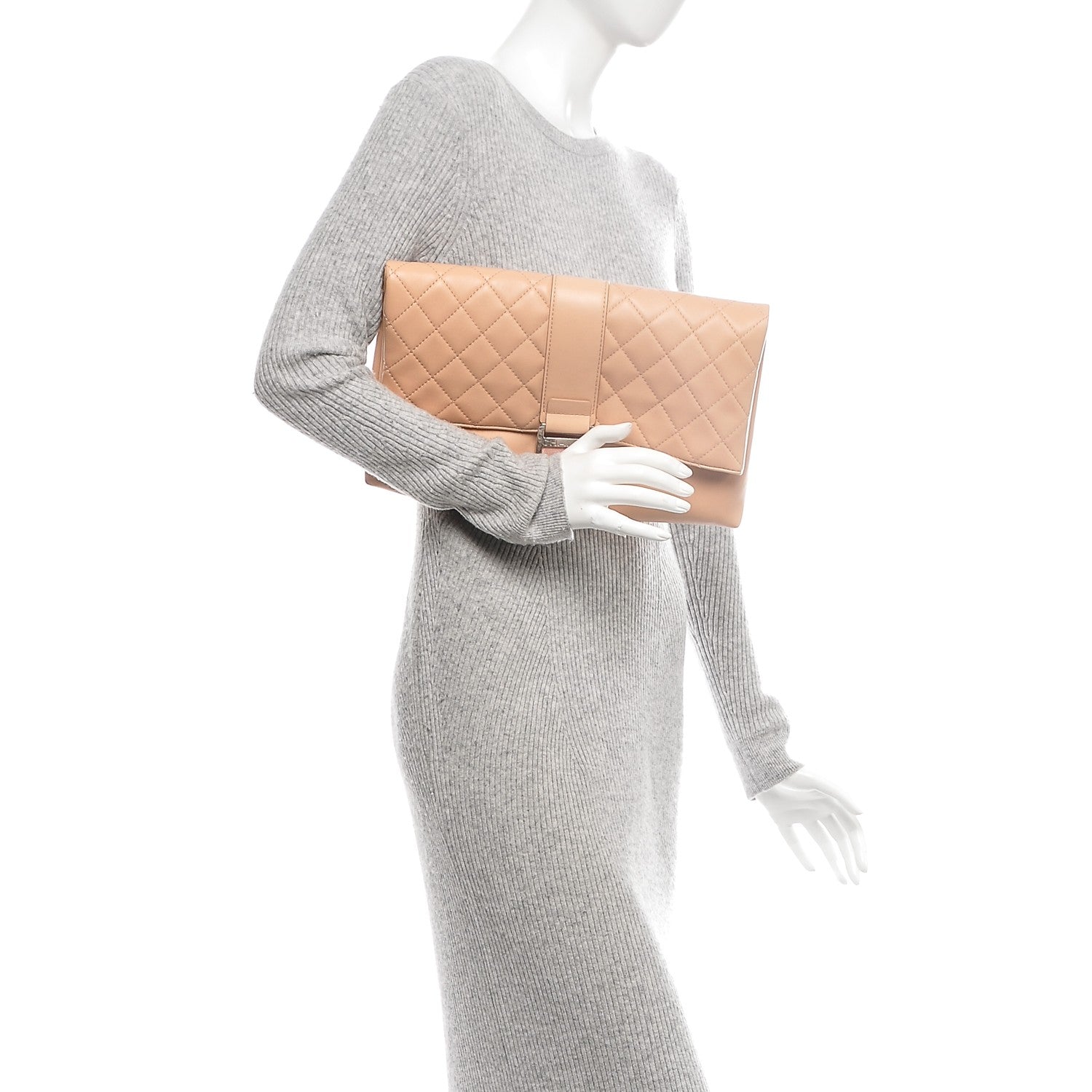 Chanel Lambskin Quilted Grip Clutch Nude 2 of 7