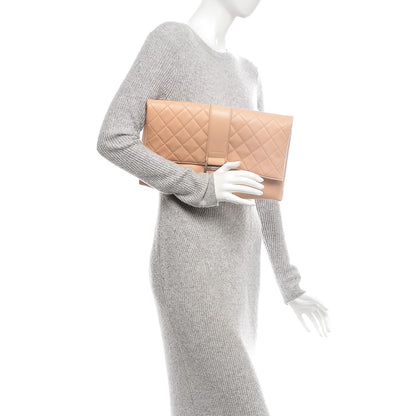 Chanel Lambskin Quilted Grip Clutch Nude 2 of 7