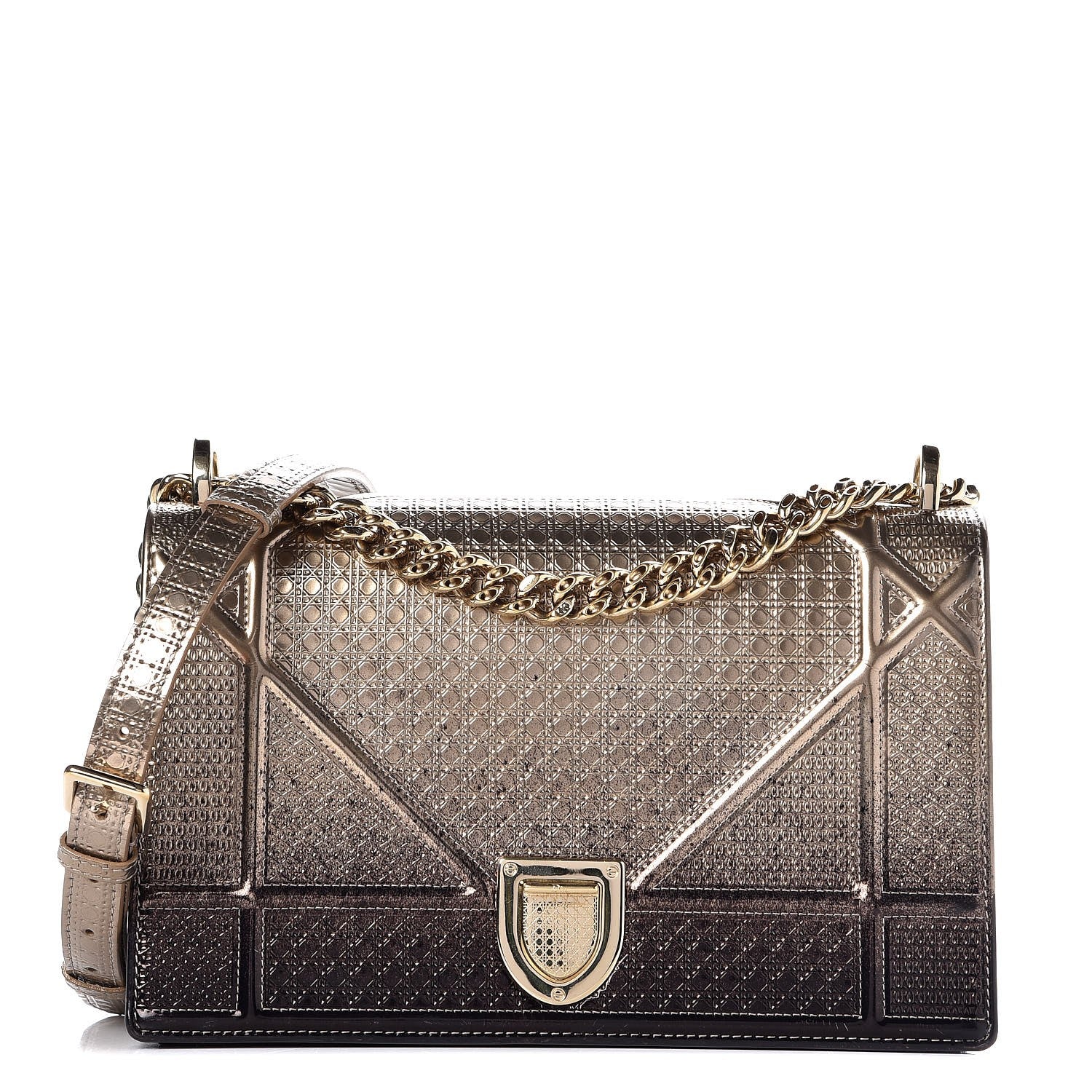 Christian Dior Metallic Patent Micro-Cannage Gradient Medium Diorama Flap Bag Bronze Gold 1 of 10