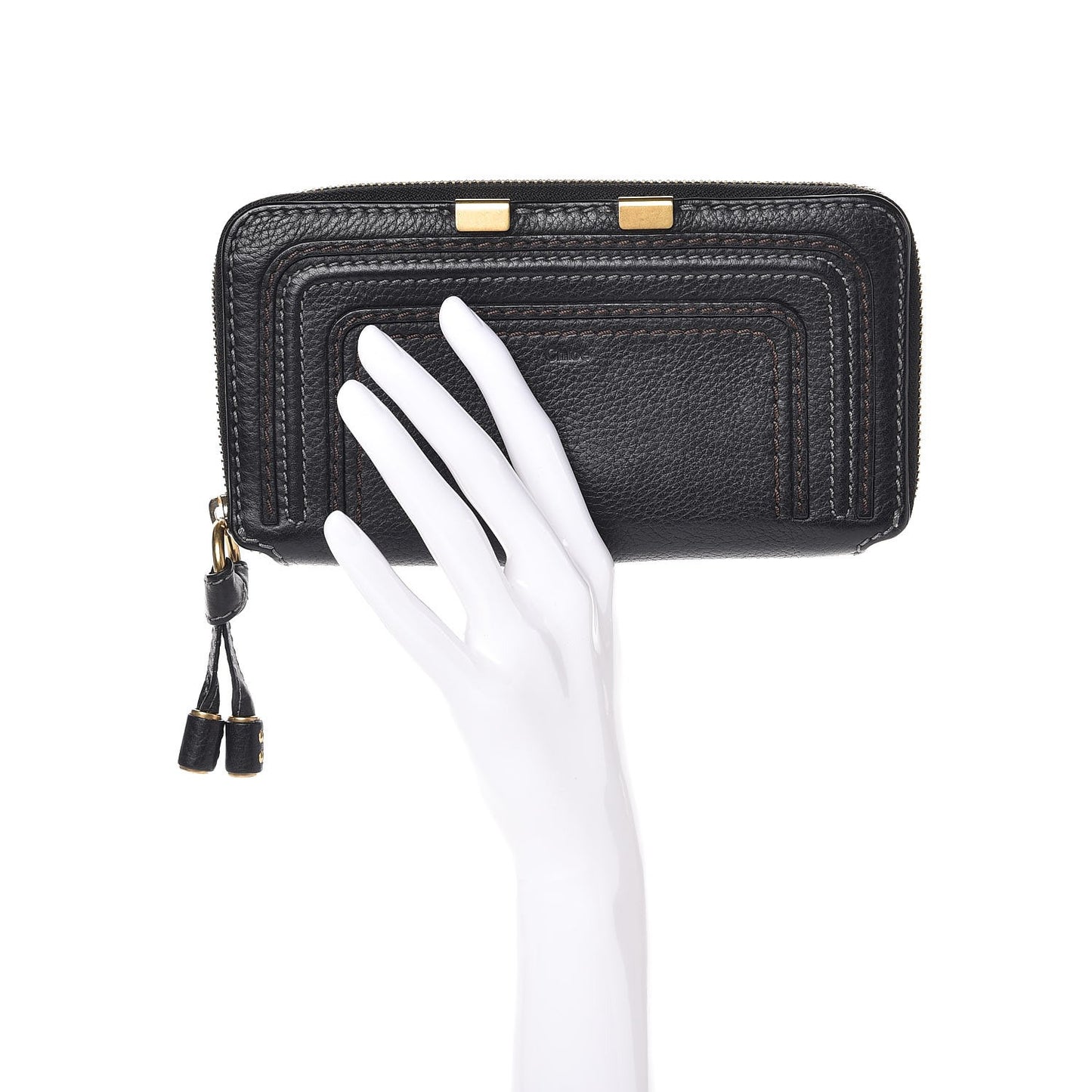 Grained Calfskin Marcie Long Zip Around Wallet Black