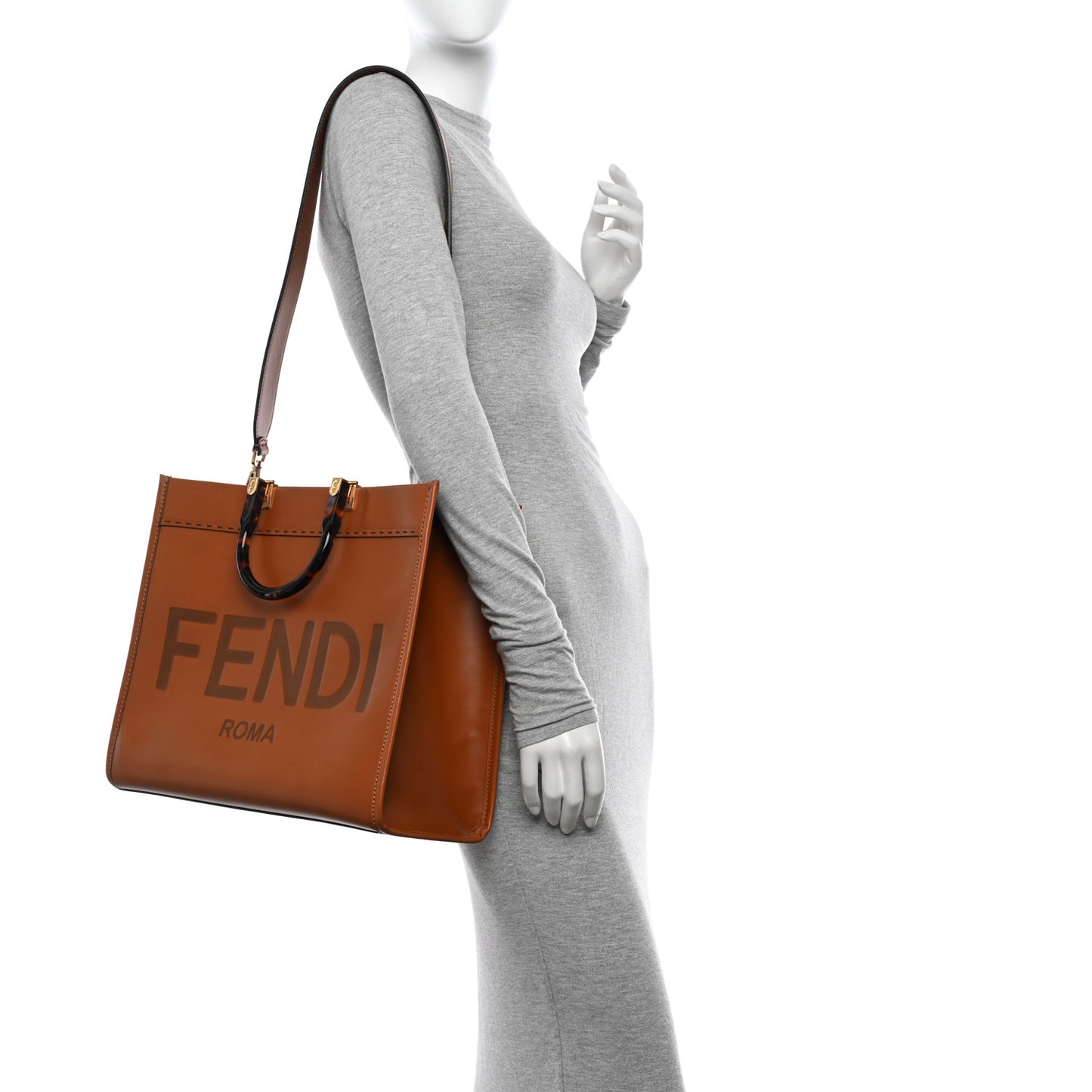 Vitello King Plexiglass Medium Fendi Sunshine Shopper Tote Cuoio