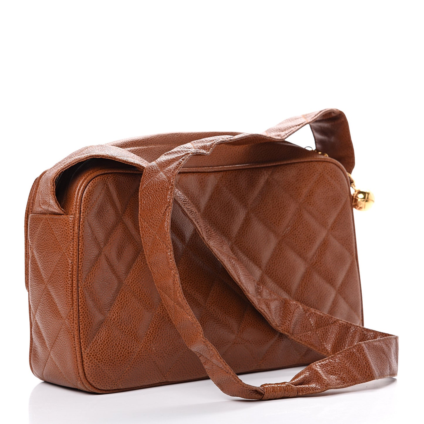 Caviar Quilted Flap Camera Case Brown