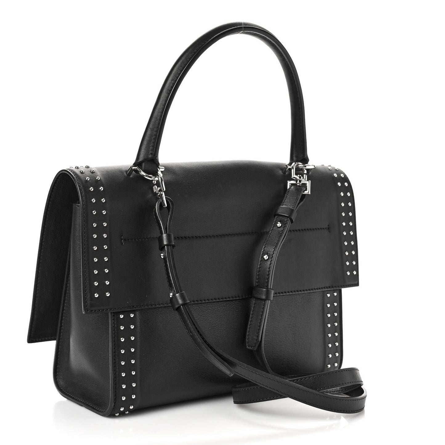 Grained Calfskin Studded Small Shark Lock Satchel Black