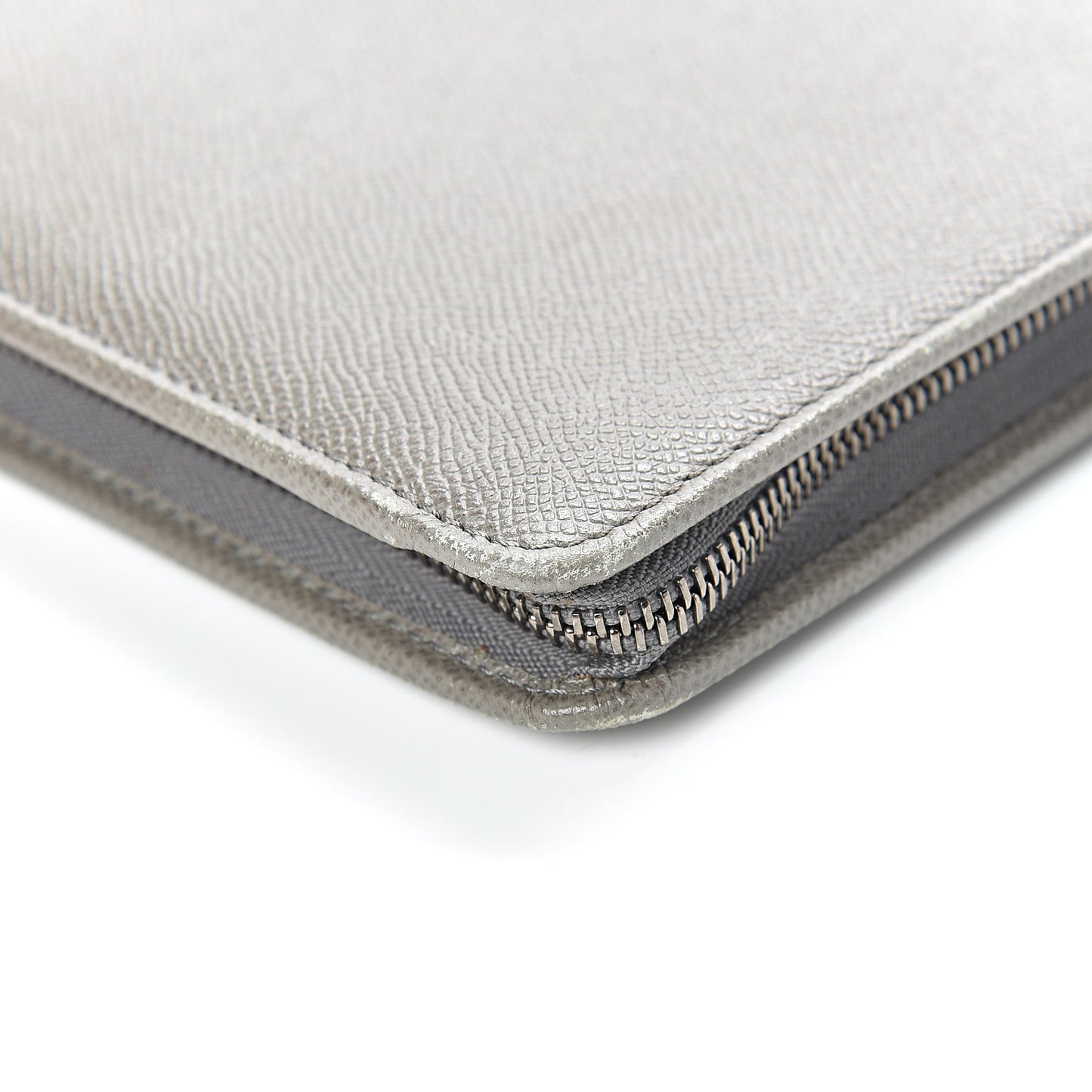 Grainy Calfskin Zip Around Organizer Grey