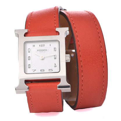 Hermes Stainless Steel Swift 21mm Heure H Hour Double Tour Quartz Watch Orange 1 of 8