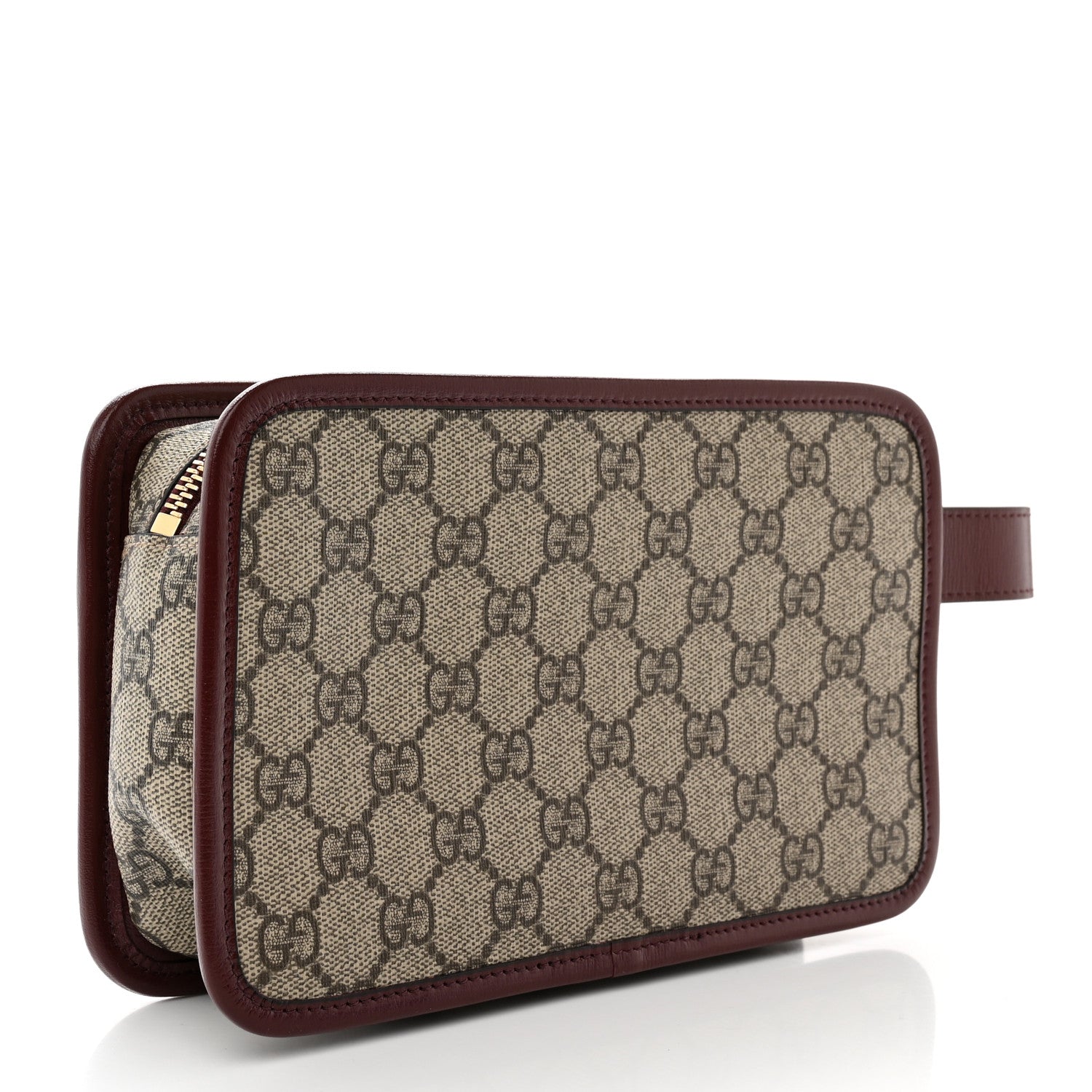 Gucci GG Supreme Monogram Textured Calfskin Retro Interlocking G Travel Pouch Beige Ebony Burgundy 3 of 7