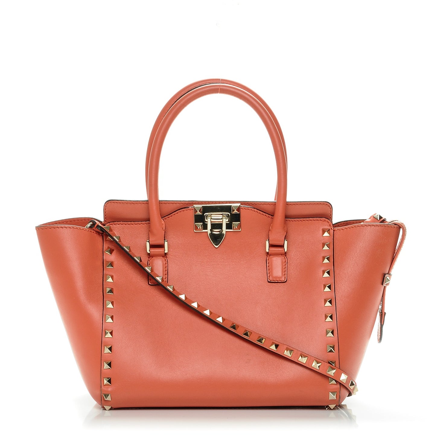 Vitello Small Rockstud Double Handle Tote Coral