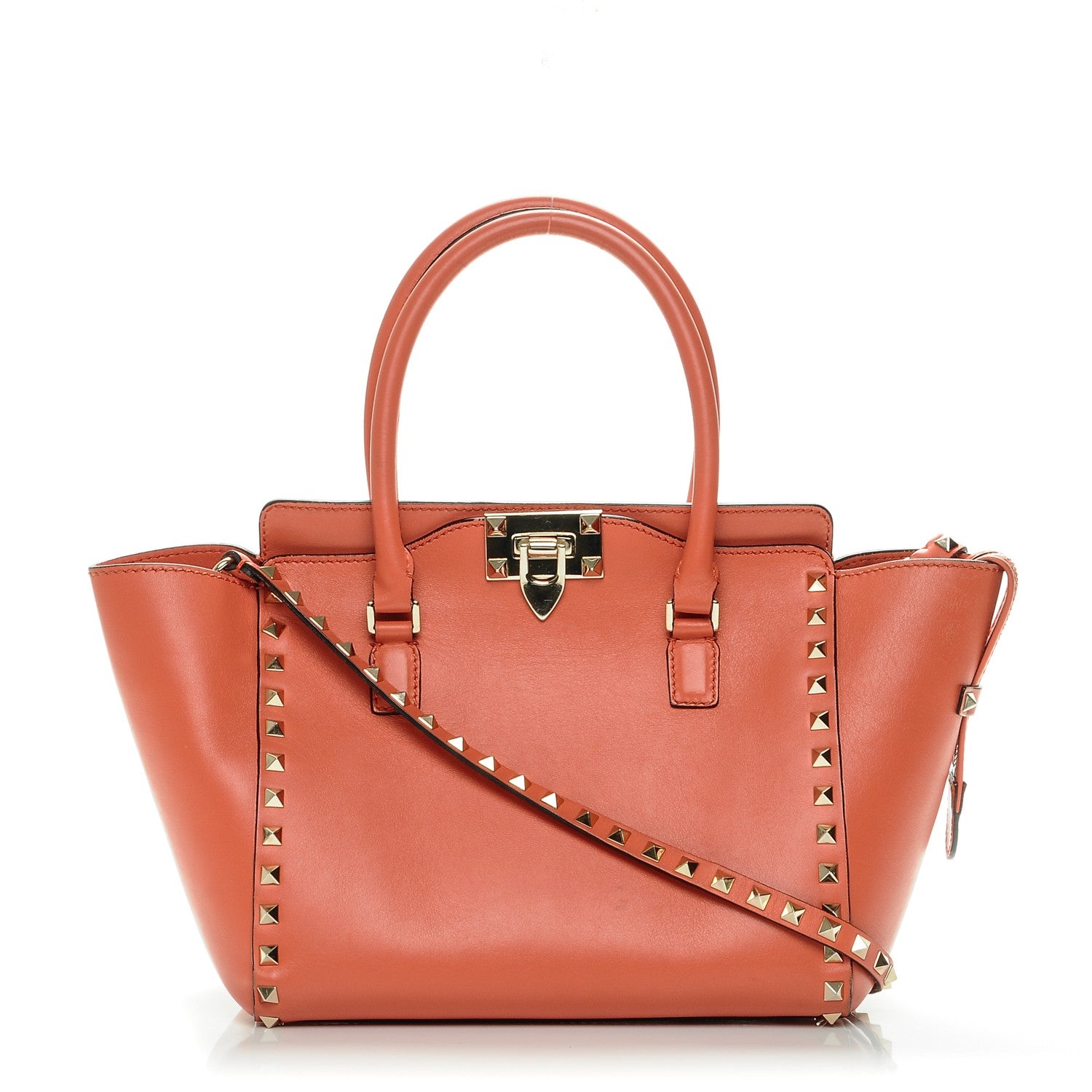 Valentino Garavani Vitello Small Rockstud Double Handle Tote Coral 1 of 8