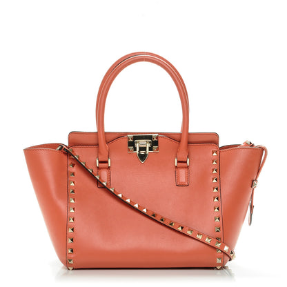 Valentino Garavani Vitello Small Rockstud Double Handle Tote Coral 1 of 8