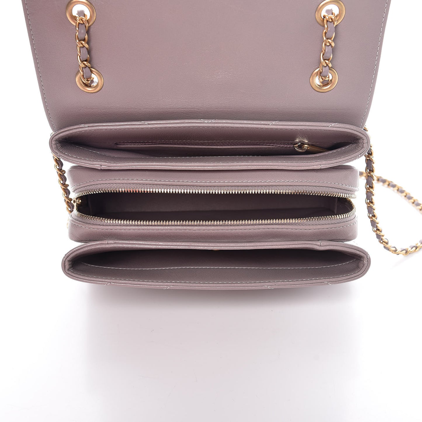 Lambskin Chevron Stitched Envelope Flap Light Grey