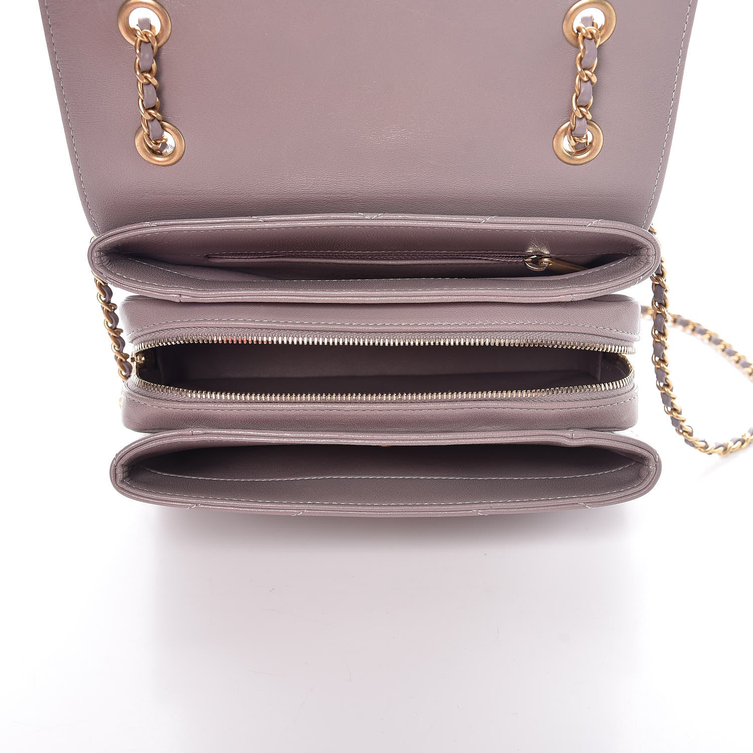 Chanel Lambskin Chevron Stitched Envelope Flap Light Grey 5 of 9