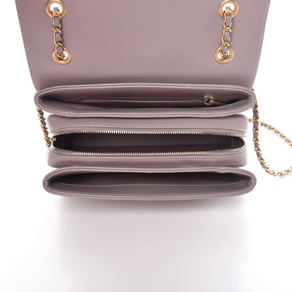 Chanel Lambskin Chevron Stitched Envelope Flap Light Grey 5 of 9