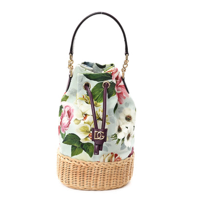 Dolce & Gabbana Wicker Canvas Floral Print Millennials Bucket Bag Multicolor 1 of 9