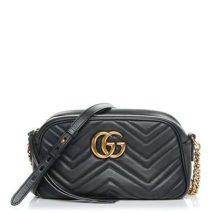 Gucci Calfskin Matelasse Small GG Marmont Chain Shoulder Bag Black 1 of 8