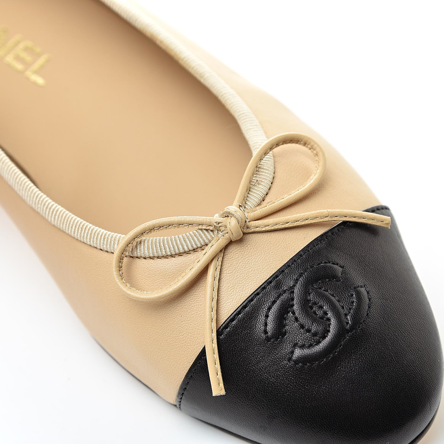 Chanel Lambskin Cap Toe Ballerina Flats 41 Beige Black 9 of 10