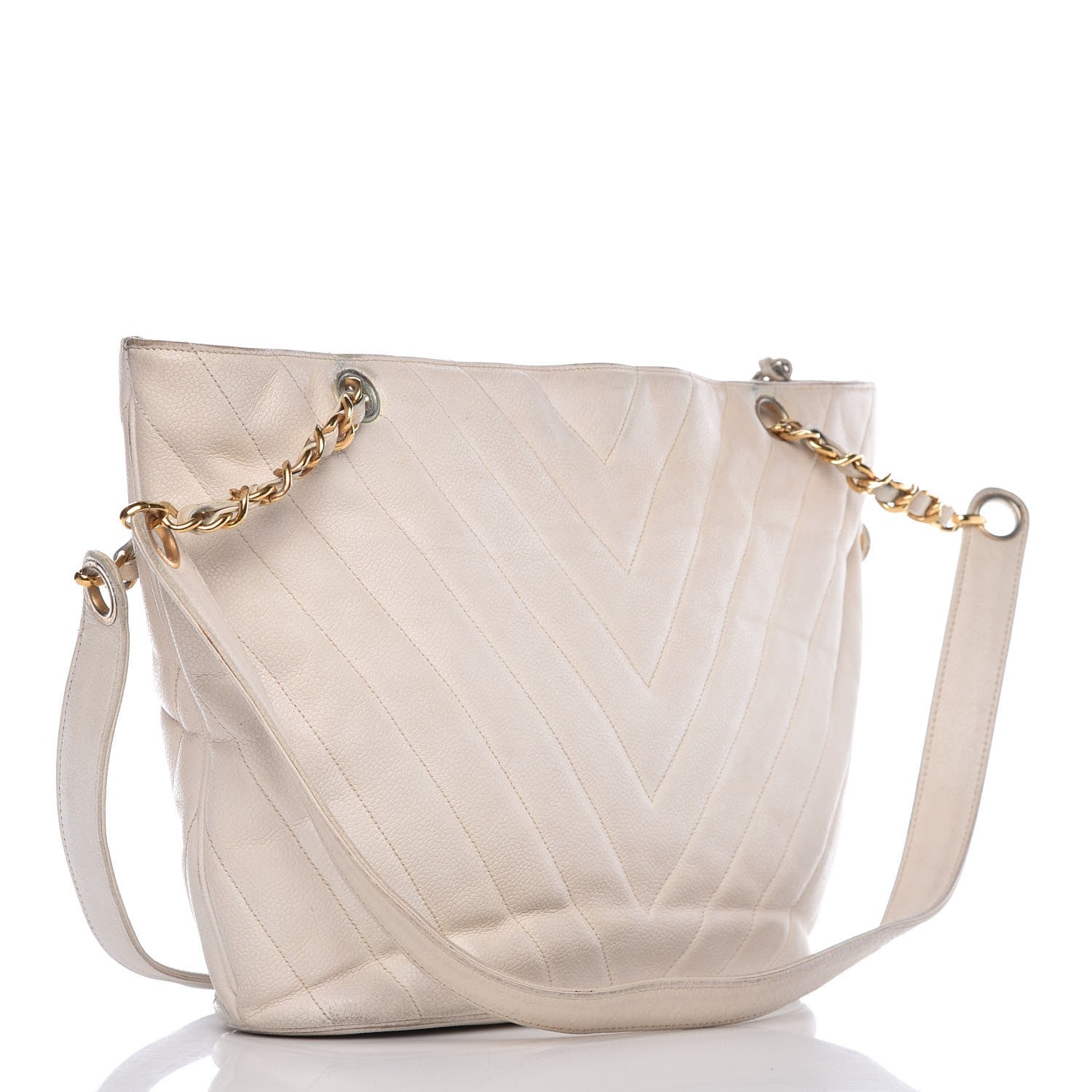 Chanel Caviar Chevron Quilted Shoulder Bag White 3 of 25