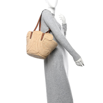 Celine Braided Raffia Calfskin Triomphe Small Panier Tan 2 of 12