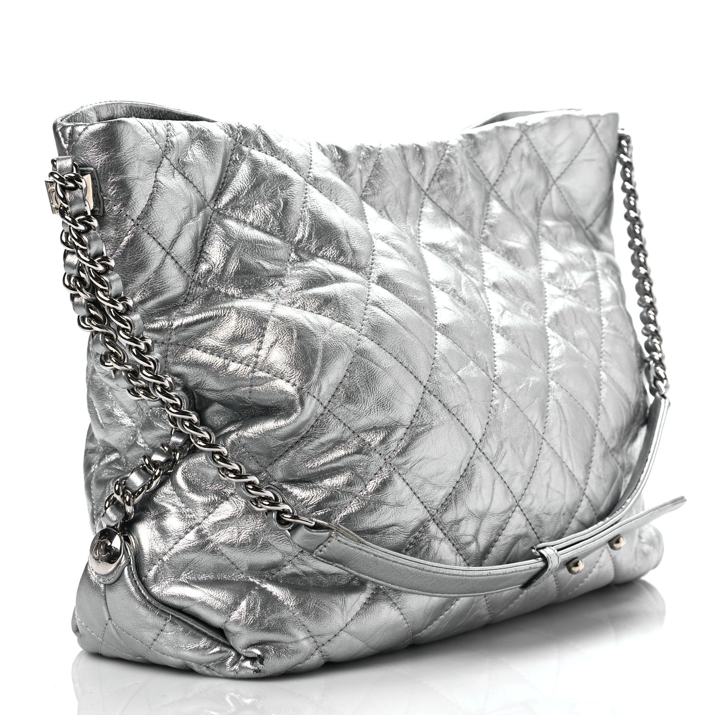 Metallic Crackled Calfskin Quilted Medium Big Bang Hobo Silver