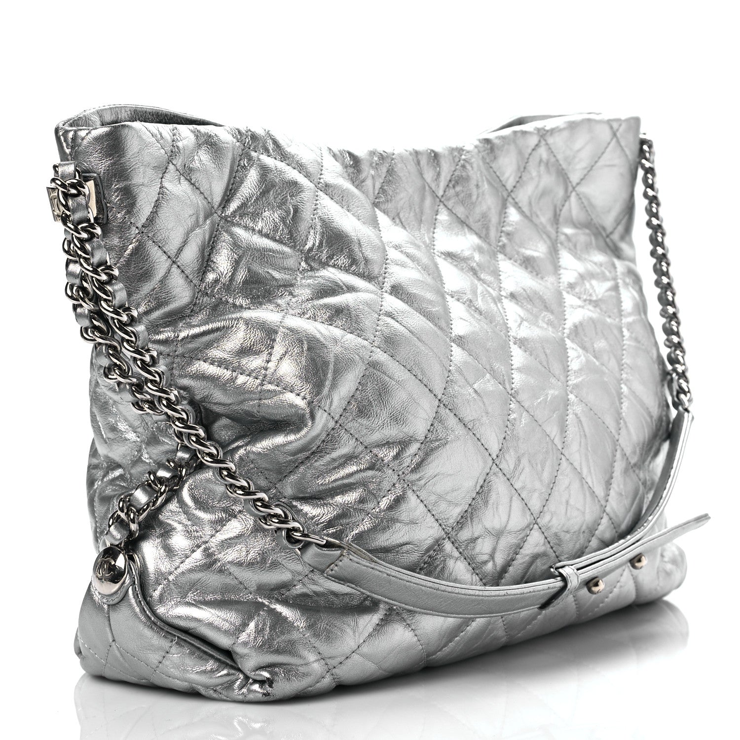 Chanel Metallic Crackled Calfskin Quilted Medium Big Bang Hobo Silver 2 of 8