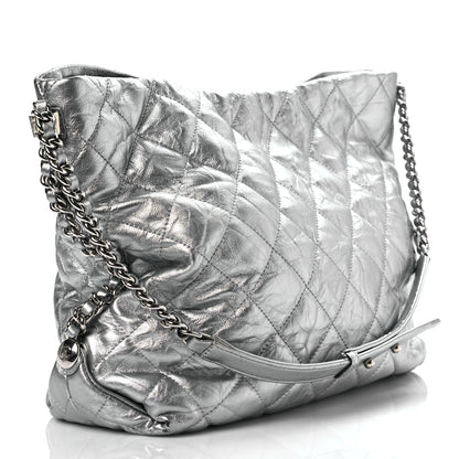 Chanel Metallic Crackled Calfskin Quilted Medium Big Bang Hobo Silver 2 of 8