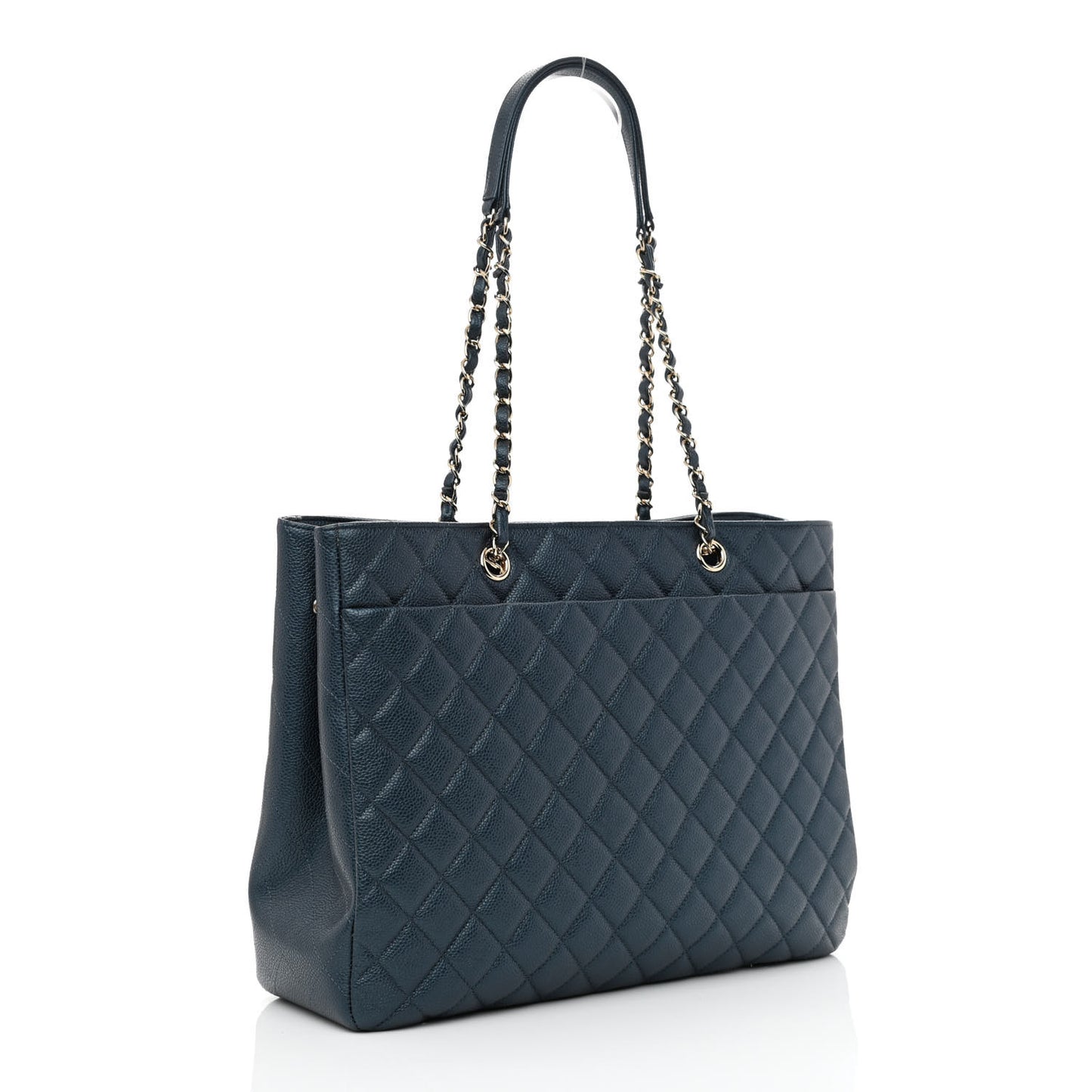 Metallic Caviar Quilted Large Classic Shopping Tote Dark Blue