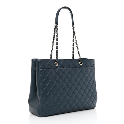 Chanel Metallic Caviar Quilted Large Classic Shopping Tote Dark Blue 2 of 9