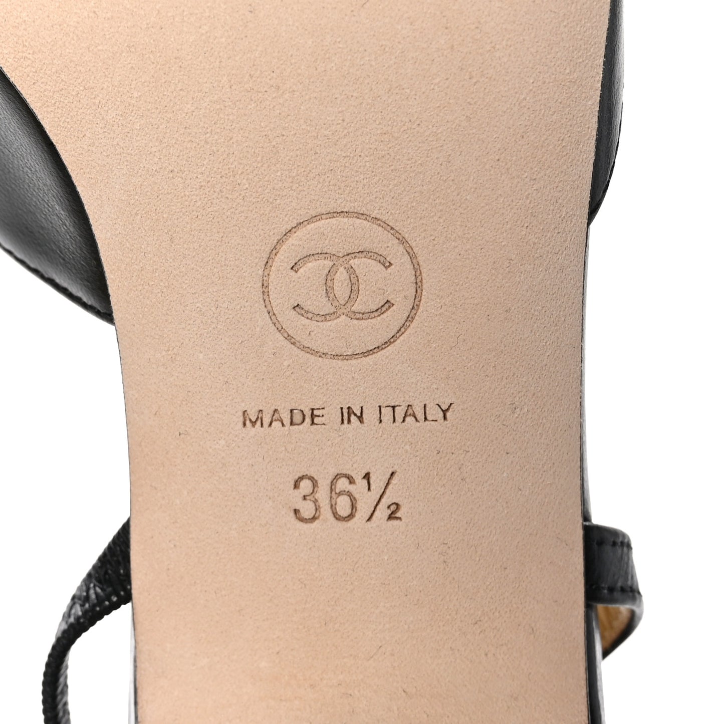 Goatskin Grosgrain Cap Toe CC Slingback Sandals 36.5 Black