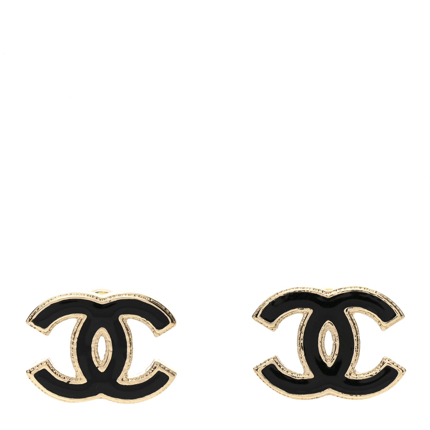 Metal Enamel CC Earrings Black Gold