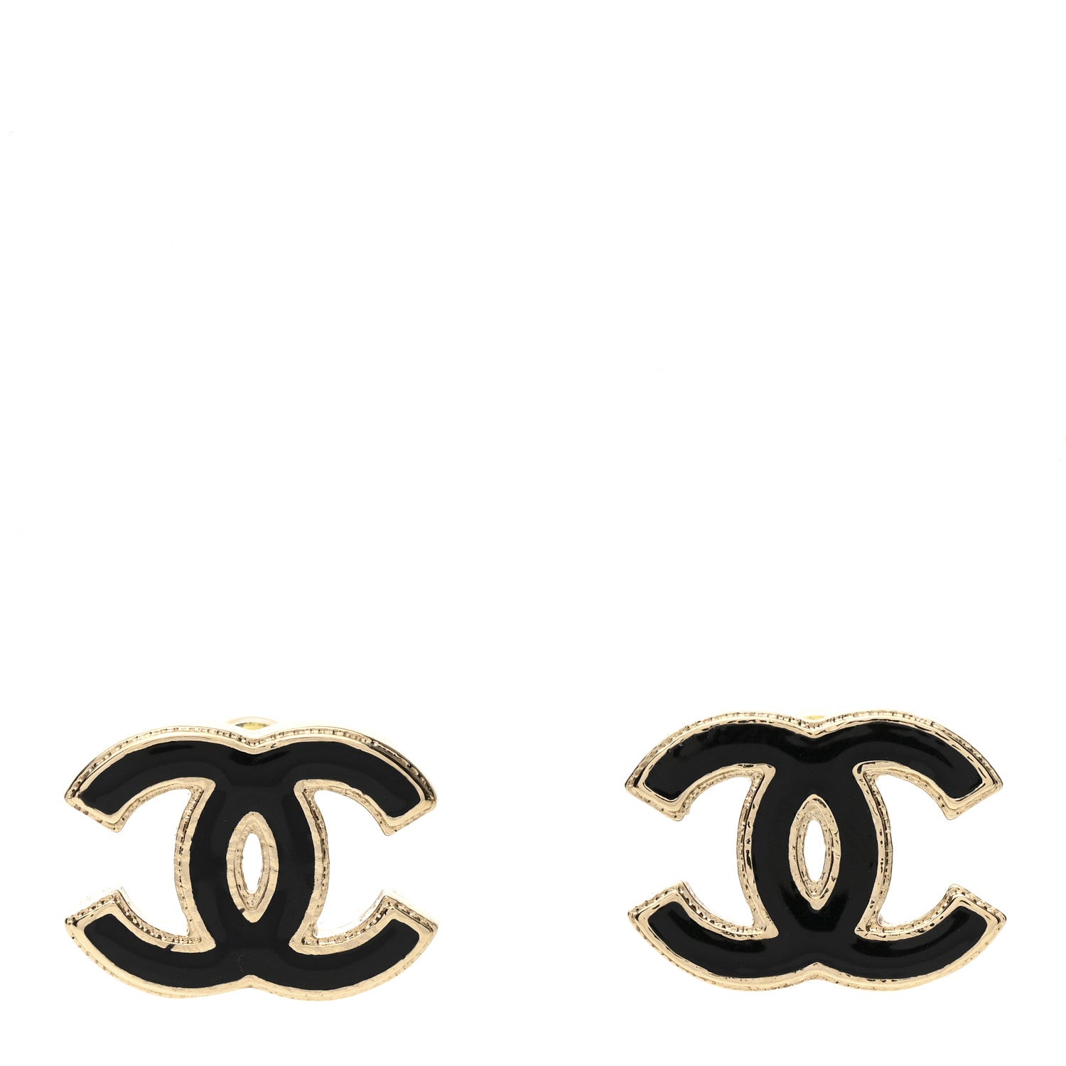 Chanel Metal Enamel CC Earrings Black Gold 1 of 5