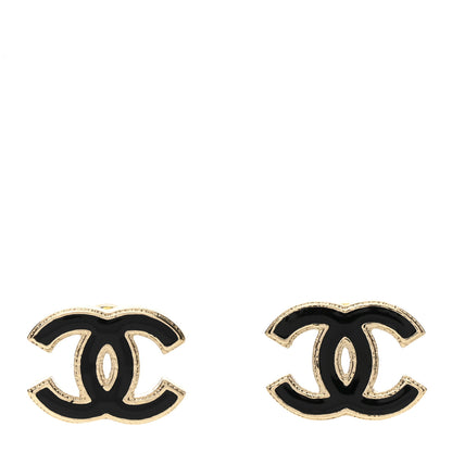 Chanel Metal Enamel CC Earrings Black Gold 1 of 5