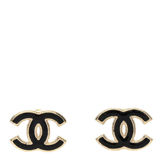 Metal Enamel CC Earrings Black Gold