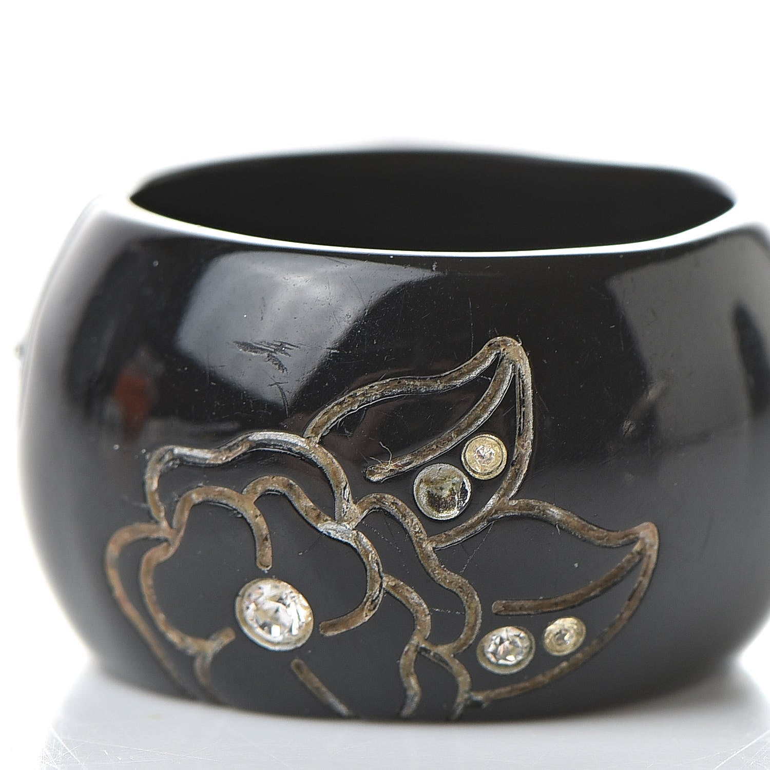 Chanel Resin Crystal CC Camellia Ring 6.5 Black 5 of 6