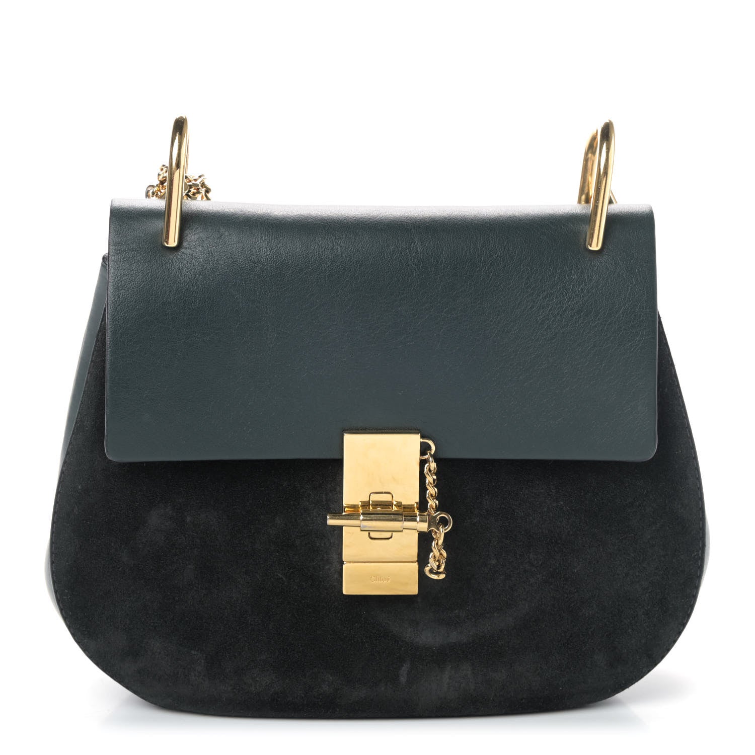 Chloe Suede Smooth Calfskin Drew Shoulder Bag Intense Green 1 of 4