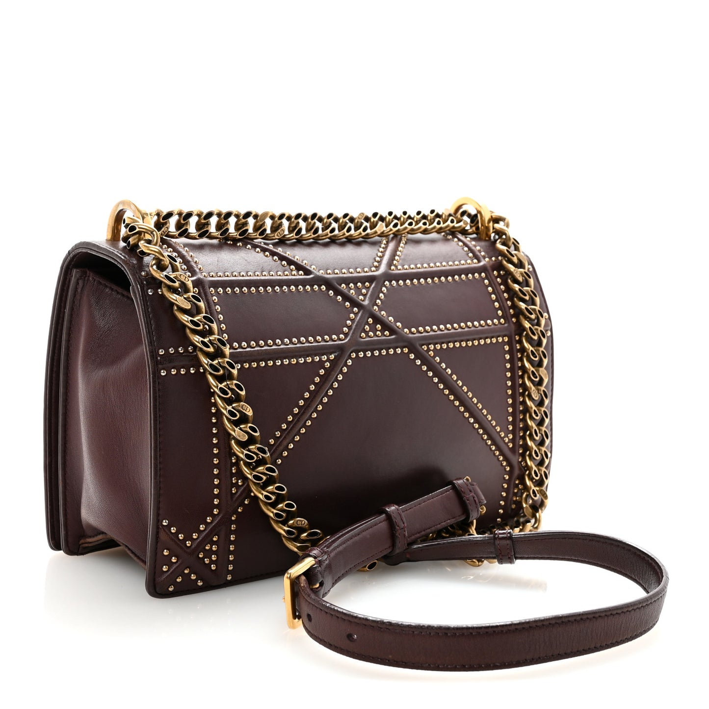 Lambskin Studded Medium Diorama Flap Bag Burgundy
