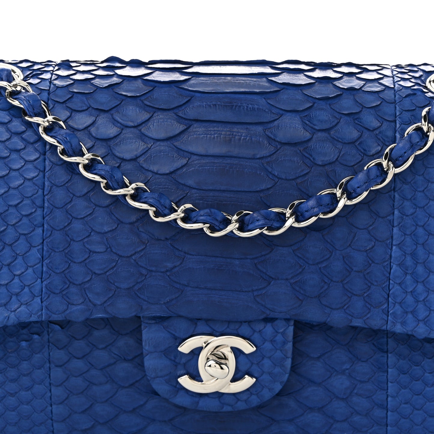 Snakeskin Medium Double Flap Blue