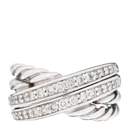 David Yurman Sterling Silver Pave Diamond 11mm Crossover Cable Ring 53 6.25 1 of 4