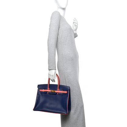 Hermes Epsom Horseshoe Birkin 35 Bleu Saphir Flamingo 2 of 17