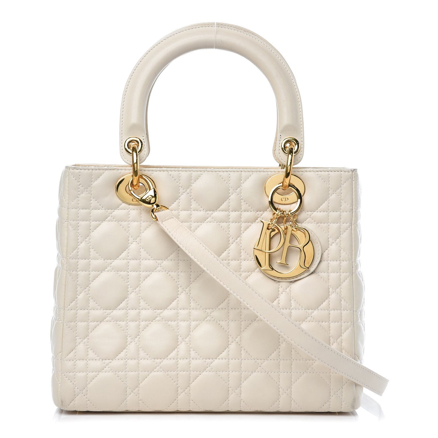 Lambskin Cannage Medium Lady Dior White
