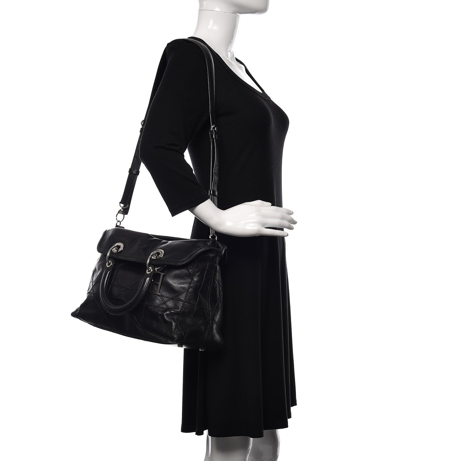 Christian Dior Lambskin Cannage Medium Granville Tote Black 2 of 7