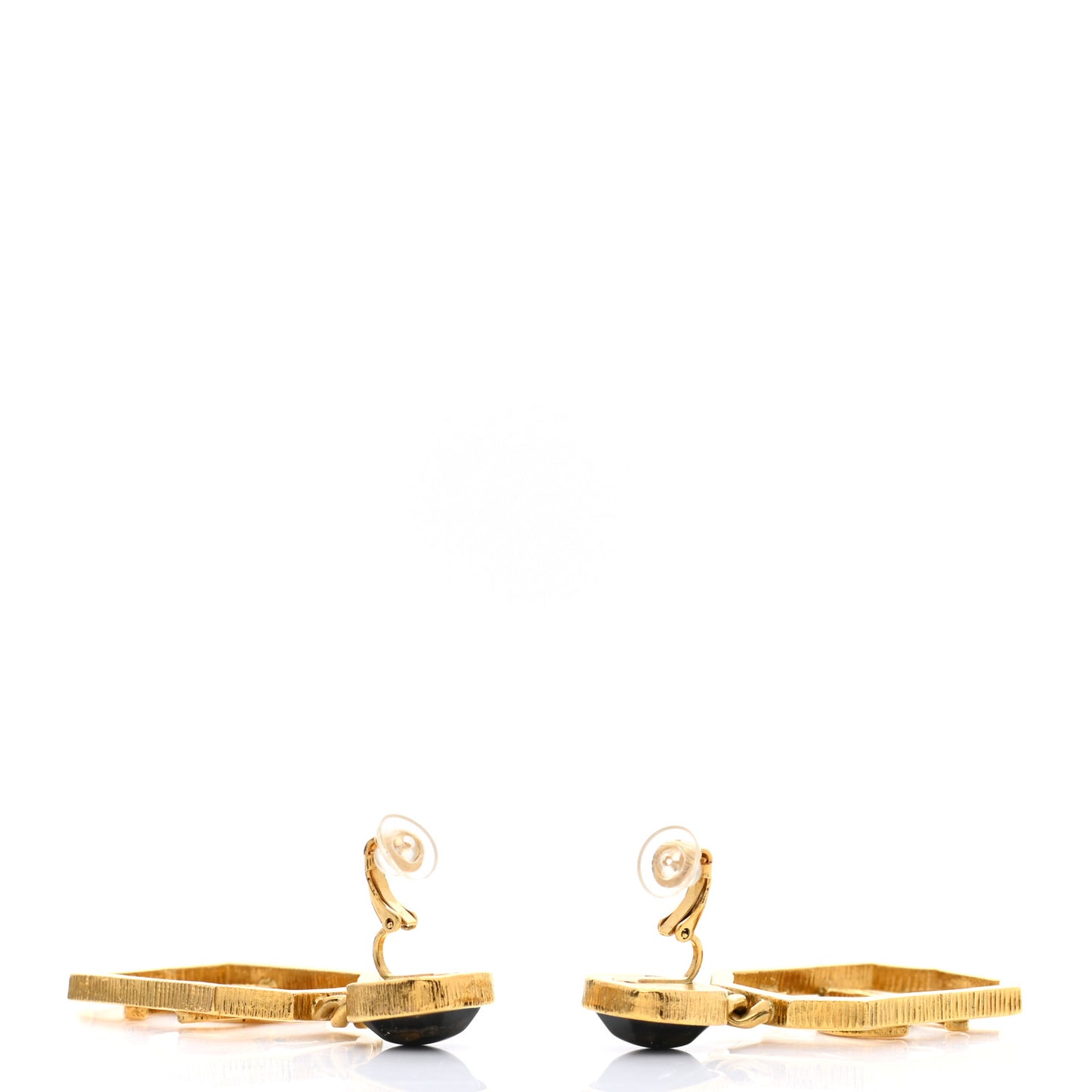 Metal CC Drop Earrings Black Gold