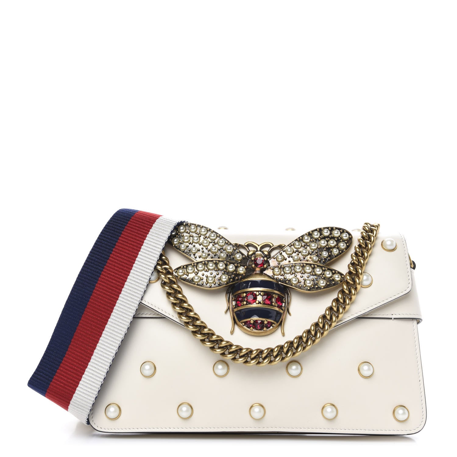 Gucci Nappa Pearl Studded Mini Queen Margaret Broadway Shoulder Bag Mystic White 1 of 11