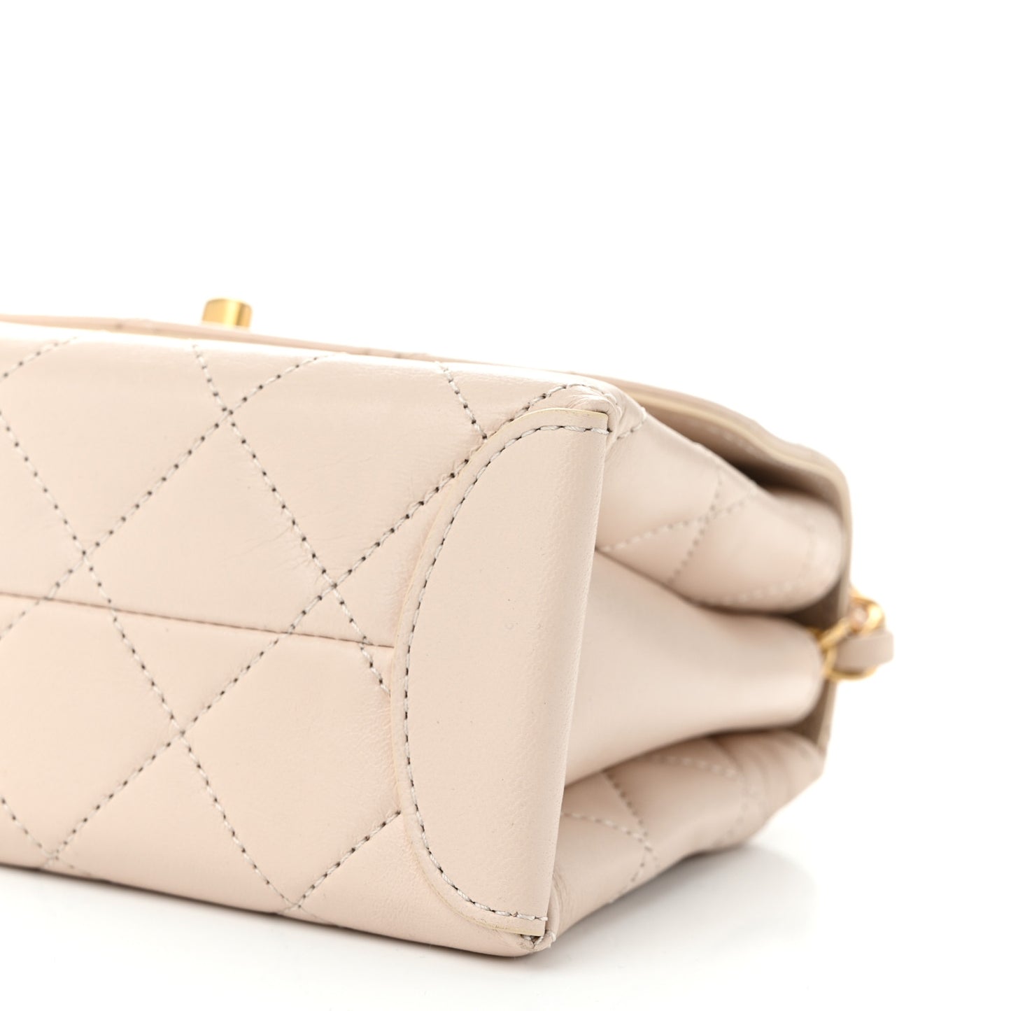 Lambskin Quilted Small Trendy Top Handle Bag Beige